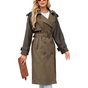 imageBellivera Women Trench Coat Long Loose Jacket Faux PU Leather Oversize Classic Lapel Overcoat with BeltCoffee Trench