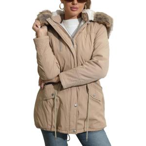 imageBellivera Women Twill Parka Jacket Winter Fashion Warm Long Hood Coat with Faux Fur CollarBeige