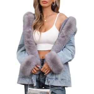 imageBellivera Women Twill Parka Jacket Winter Fashion Warm Long Hood Coat with Faux Fur CollarBlack Faux Fur Jean Outerwear