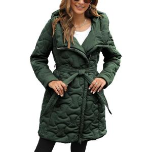 imageBellivera Womens Diamond Quilted Lightweight Puffer Jacket Spring and Winter Padded Coat with HoodGreen