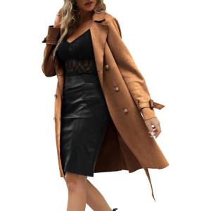 imageBellivera Womens Faux Suede Leather Jacket Spring and Winter Fashion Long Trench Coat Lightweight WindbreakerCamel