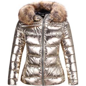 imageBellivera Womens Lightweight Puffer Jacket Winter Coats for Women Warm Quilted Bubble Padded Hood Coat with Faux Fur CollarGold