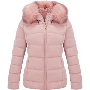 imageBellivera Womens Lightweight Puffer Jacket Winter Coats for Women Warm Quilted Bubble Padded Hood Coat with Faux Fur CollarPink