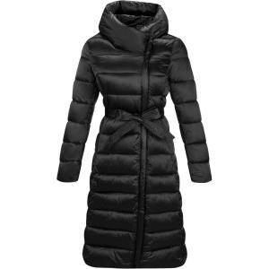 imageBellivera Womens Puffer Jacket Lightweight Quilted Hooded Long Down Alternative Coat with BeltBlack