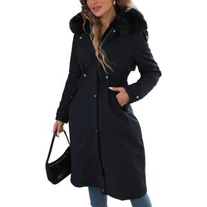 imageBellivera Womens Puffer Jacket Lightweight Quilted Hooded Long Down Alternative Coat with BeltBlue Fur