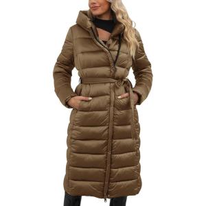 imageBellivera Womens Puffer Jacket Lightweight Quilted Hooded Long Down Alternative Coat with BeltCamel