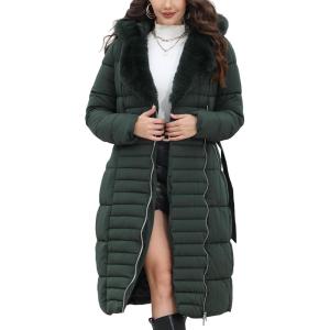 imageBellivera Womens Puffer Jacket Lightweight Quilted Hooded Long Down Alternative Coat with BeltGreen Fur Hood