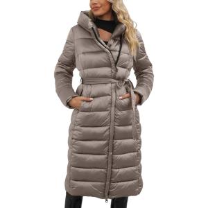 imageBellivera Womens Puffer Jacket Lightweight Quilted Hooded Long Down Alternative Coat with BeltGrey