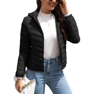 imageBellivera Womens Quilted Lightweight Jacket Puffer Coat Women Bubble for Spring and WinterBlack Hooded Coat