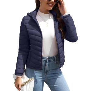 imageBellivera Womens Quilted Lightweight Jacket Puffer Coat Women Bubble for Spring and WinterBlue Hooded Coat
