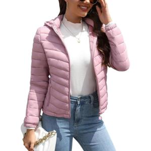 imageBellivera Womens Quilted Lightweight Jacket Puffer Coat Women Bubble for Spring and WinterLight Pink Hooded Coat