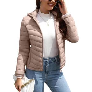imageBellivera Womens Quilted Lightweight Jacket Puffer Coat Women Bubble for Spring and WinterPink Hooded Coat