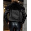 imageBellivera Womens Faux Leather Jacket Moto Biker SherpaLined Coat with Removable Fur CollarBlack Short Jacket