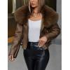 imageBellivera Womens Faux Leather Jacket Moto Biker SherpaLined Coat with Removable Fur CollarCamel Short Jacket