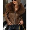 imageBellivera Womens Faux Leather Jacket Moto Biker SherpaLined Coat with Removable Fur CollarCamel Short Jacket