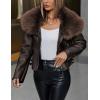 imageBellivera Womens Faux Leather Jacket Moto Biker SherpaLined Coat with Removable Fur CollarCoffee Short Jacket
