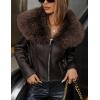 imageBellivera Womens Faux Leather Jacket Moto Biker SherpaLined Coat with Removable Fur CollarCoffee Short Jacket