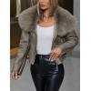 imageBellivera Womens Faux Leather Jacket Moto Biker SherpaLined Coat with Removable Fur CollarKhaki Short Jacket