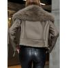 imageBellivera Womens Faux Leather Jacket Moto Biker SherpaLined Coat with Removable Fur CollarKhaki Short Jacket