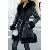 imageBellivera Womens Wool Pea Coat Faux Fur Jacket Winter Warm Parka Overcoat with BeltBlack Leather