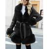 imageBellivera Womens Wool Pea Coat Faux Fur Jacket Winter Warm Parka Overcoat with BeltBlack Leather Mid Length