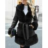 imageBellivera Womens Wool Pea Coat Faux Fur Jacket Winter Warm Parka Overcoat with BeltBlack Leather Mid Length