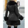 imageBellivera Womens Wool Pea Coat Faux Fur Jacket Winter Warm Parka Overcoat with BeltBlack Leather Mid Length