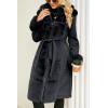 imageBellivera Womens Wool Pea Coat Faux Fur Jacket Winter Warm Parka Overcoat with BeltBlack Wool Long