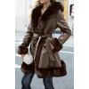 imageBellivera Womens Wool Pea Coat Faux Fur Jacket Winter Warm Parka Overcoat with BeltBrown Leather