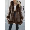 imageBellivera Womens Wool Pea Coat Faux Fur Jacket Winter Warm Parka Overcoat with BeltBrown Leather
