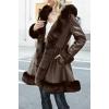 imageBellivera Womens Wool Pea Coat Faux Fur Jacket Winter Warm Parka Overcoat with BeltBrown Leather
