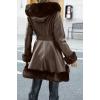 imageBellivera Womens Wool Pea Coat Faux Fur Jacket Winter Warm Parka Overcoat with BeltBrown Leather