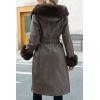 imageBellivera Womens Wool Pea Coat Faux Fur Jacket Winter Warm Parka Overcoat with BeltBrown Leather With Hood