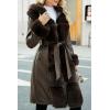 imageBellivera Womens Wool Pea Coat Faux Fur Jacket Winter Warm Parka Overcoat with BeltBrown Leather With Hood