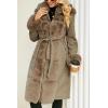 imageBellivera Womens Wool Pea Coat Faux Fur Jacket Winter Warm Parka Overcoat with BeltKhaki Wool Long