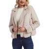 imageBellivera Womens Faux Leather Jacket Moto Biker SherpaLined Coat with Removable Fur CollarBeige Lapel
