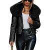 imageBellivera Womens Faux Leather Jacket Moto Biker SherpaLined Coat with Removable Fur CollarBlack Short Jacket