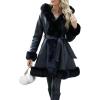 imageBellivera Womens Wool Pea Coat Faux Fur Jacket Winter Warm Parka Overcoat with BeltBlack Leather