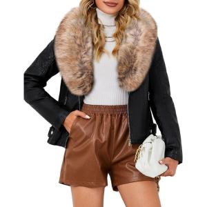 imageBellivera Womens Faux Leather Jacket Moto Biker SherpaLined Coat with Removable Fur CollarBlacknatural