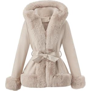 imageBellivera Womens Trench Coat Faux Suede Jacket Winter Hooded Overcoat with Belt