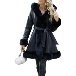 imageBellivera Womens Wool Pea Coat Faux Fur Jacket Winter Warm Parka Overcoat with BeltBlack Leather