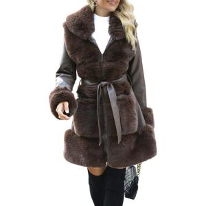 imageBellivera Womens Wool Pea Coat Faux Fur Jacket Winter Warm Parka Overcoat with BeltCoffee Leather Mid Length