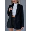 imageBellivera Womans Faux Leather Blazer Open Front Business Casual Jacket MidLength Spring Fashion Coat with PocketsBlue Blazer