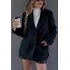 imageBellivera Womans Faux Leather Blazer Open Front Business Casual Jacket MidLength Spring Fashion Coat with PocketsBlue Blazer
