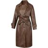 imageBellivera Women Trench Coat Long Loose Jacket Faux PU Leather Oversize Classic Lapel Overcoat with BeltGlossy Brown