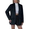 imageBellivera Womans Faux Leather Blazer Open Front Business Casual Jacket MidLength Spring Fashion Coat with PocketsBlue Blazer