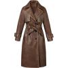 imageBellivera Women Trench Coat Long Loose Jacket Faux PU Leather Oversize Classic Lapel Overcoat with BeltGlossy Brown
