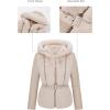 imageBellivera Women Faux Fur Leather Jacket Short Belted Spring Winter Fashion Warm Motorcycle Biker Coat Furry Hooded Outwear 516 Beige XL