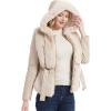 imageBellivera Women Faux Fur Leather Jacket Short Belted Spring Winter Fashion Warm Motorcycle Biker Coat Furry Hooded Outwear 516 Beige XL