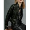 imageBellivera Faux Leather Jacket Women Motorcycle Zipper Bomber PU Bike Coat with PocketsGreen Faux Leather Jacket